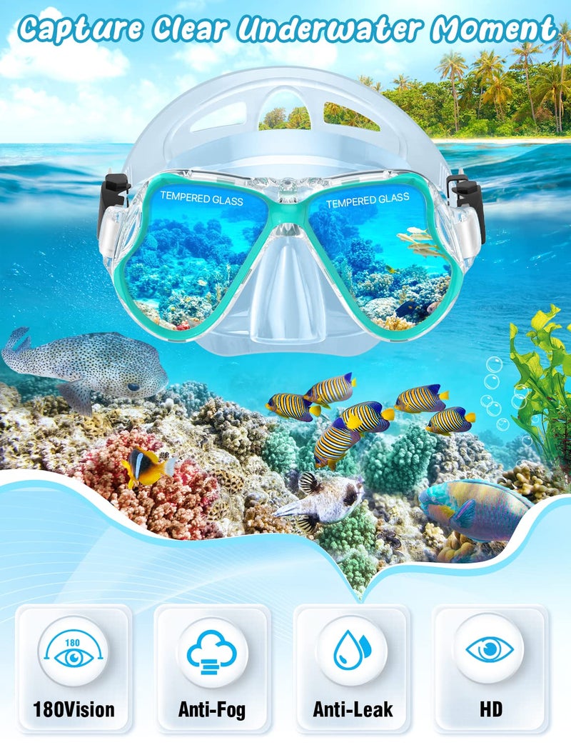 Zenoplige Mask Fins Snorkel Set, Snorkeling Gear for Adults, Panoramic View Snorkel Mask Anti-Fog, Adjustable Dive Flippers, Dry Top Snorkel and Travel Bag, Scuba Gear for Swimming Snorkeling Diving - Image 2